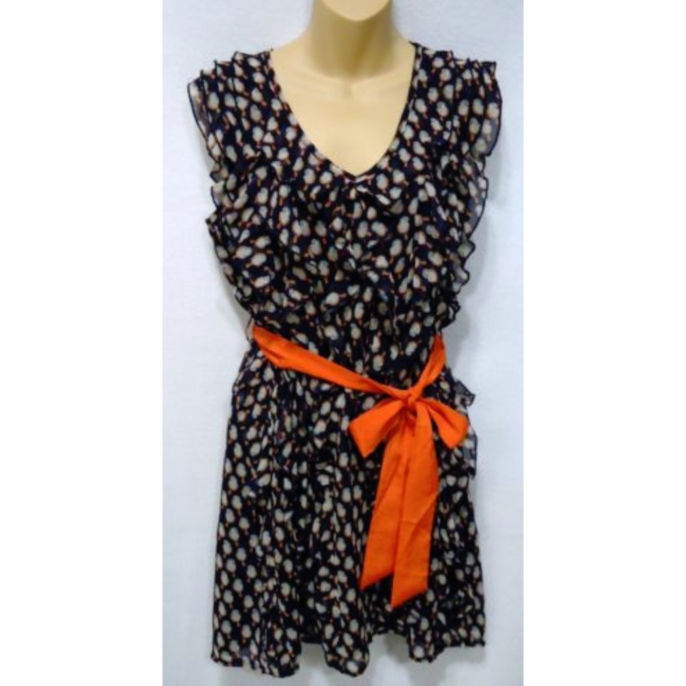 Emmelee Dress Bird Waterfall Ruffle Tie Waist